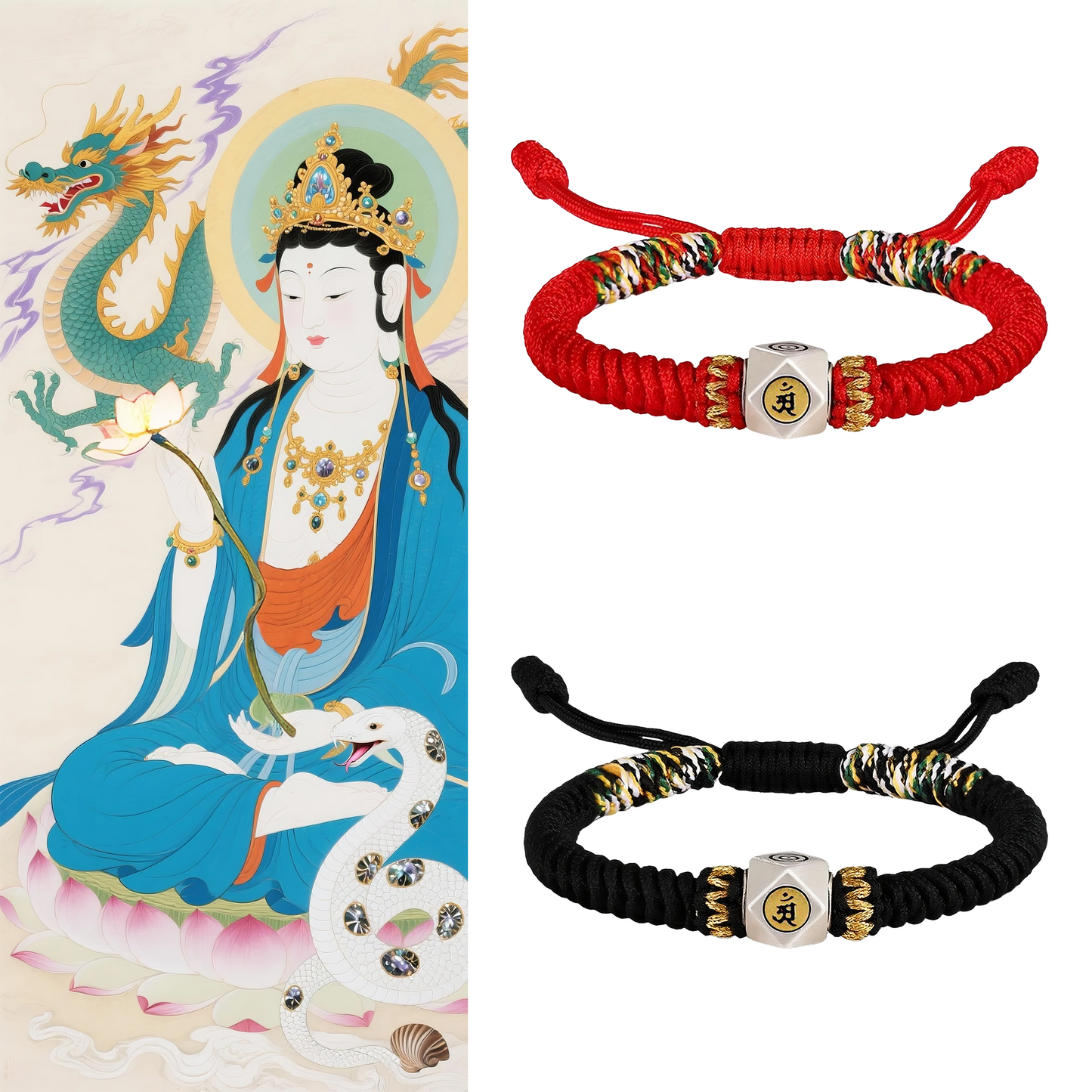 Braided Bracelet Protecting for Zodiac Dragon/Snake by Samantabhadra Bodhisattva