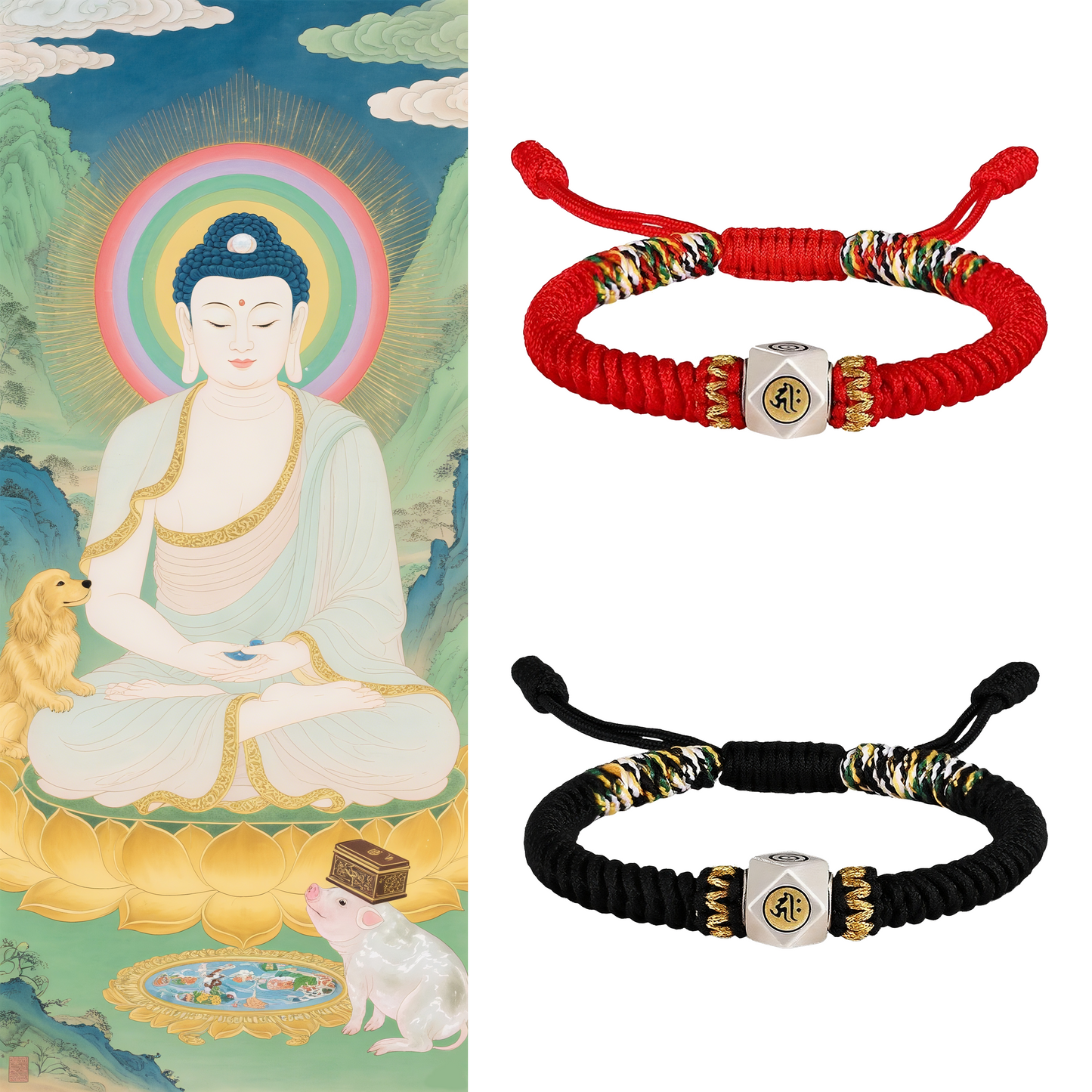 Braided Bracelet Protecting for Zodiac Dog/Pig by Amitabha Buddha