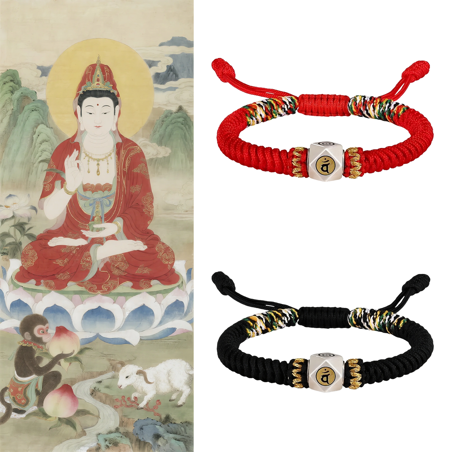 Braided Bracelet Protecting for Zodiac Goat/Monkey by Vairocana Buddha