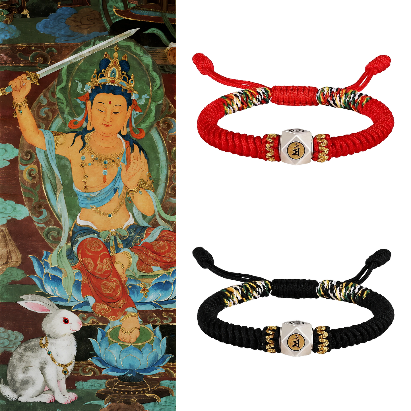 Braided Bracelet Protecting for Zodiac Rabbit by Manjusri Bodhisattva