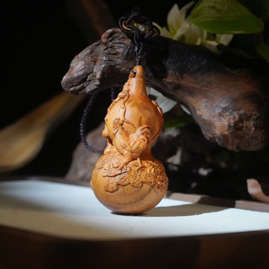 Woodcarving Gourd of Chinese Zodiac - Rooster